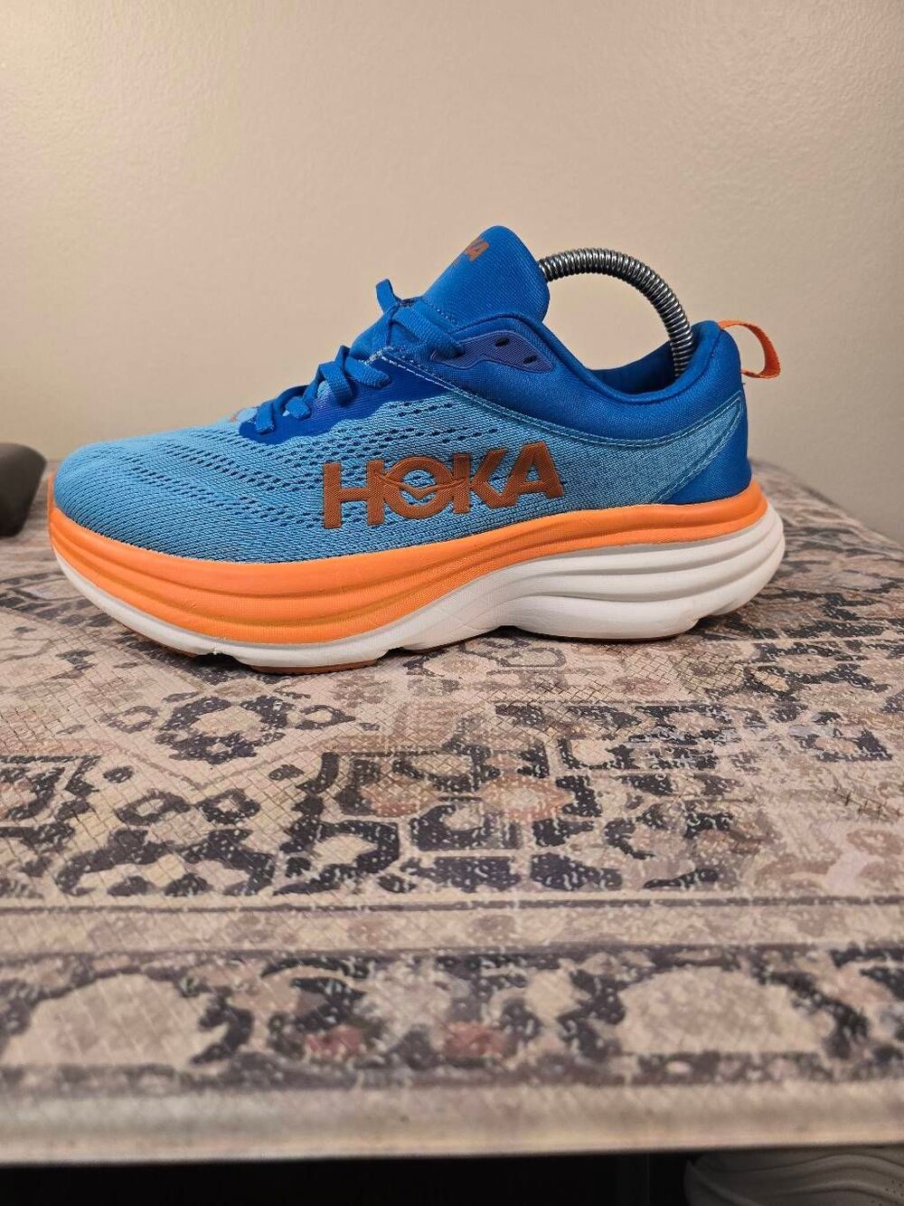 Hoka One One Bondi 8 Blue Orange Knicks Women's Running Shoes Size 8.5 D